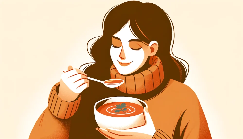 スープで温まる女性